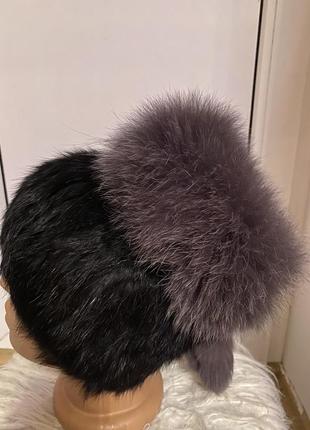 Шапка из натурального меха кролика и песца