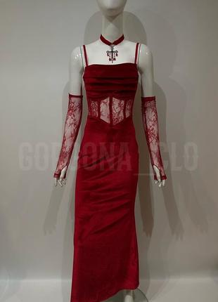 Готическое платье вампирское с рукавами с разрезом для пальцев