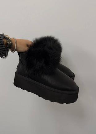 Угги с натуральным мехом (кролик) цвет: черная натуральная кожа внутри: набивное экомех