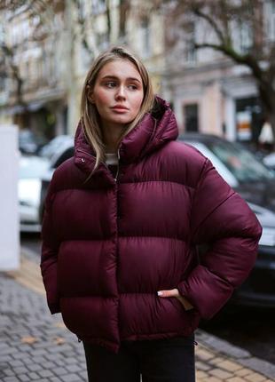 Теплый дутый зимний пуховик на экопухе с капюшоном, женский объемный пуховик на зиму с карманами, s 50