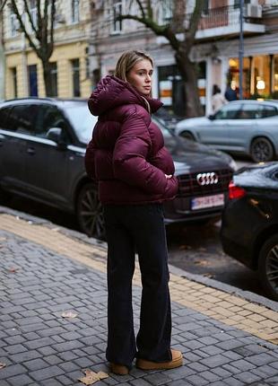 Теплый дутый зимний пуховик на экопухе с капюшоном, женский объемный пуховик на зиму с карманами, s 504 фото