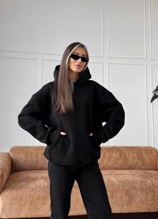 Зимній оверсайз худі унісекс чорний з начесом теплий rd417