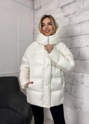 Тепла зимова дута куртка на екопуху з капюшоном, жіноча куртка на зиму з кишенями, куртка зима, 278