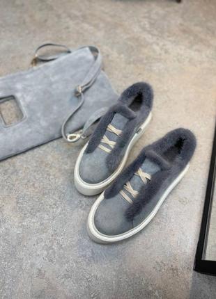 Замшевые ботинки кеды зима из меха меня2 фото