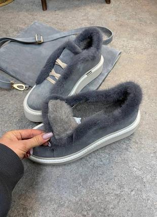 Замшевые ботинки кеды зима из меха меня7 фото