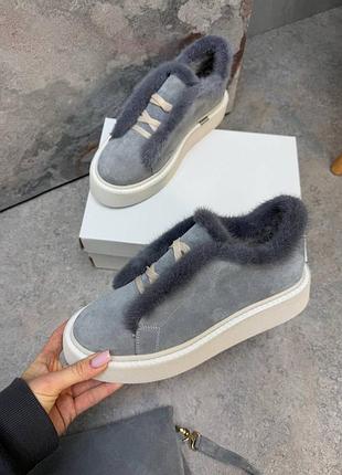 Замшевые ботинки кеды зима из меха меня8 фото
