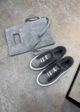 Замшевые ботинки кеды зима из меха меня3 фото