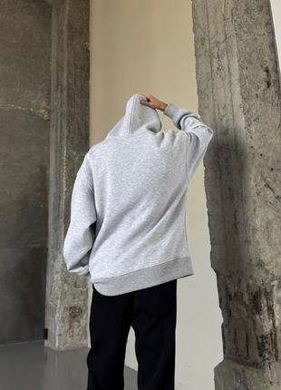 Оверсайз спортивный костюм с начесом унисекс худи серый меланж черные штаны 495195 фото