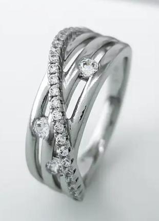 Кольцо "волна" с вставкой циркония, р.16,5; р.17; р.18; р.19; медицинское золото xuping, родиной