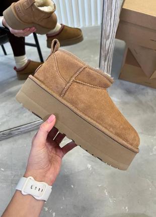 Женские угги ugg med mini platform chestnut 5см