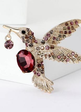 Красива брошка колібрі зі стразами пін птах шпилька на одяг