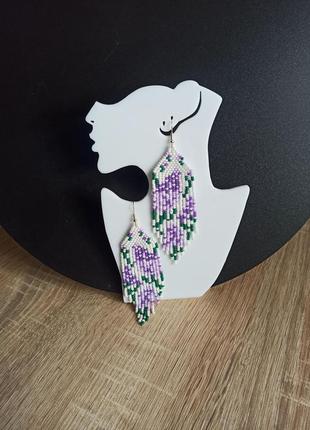 Серьги из бисера ручной работы лаванда