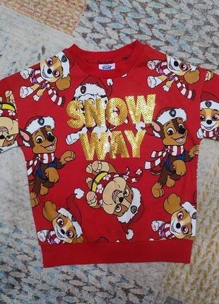 Теплая новогодняя кофта свитшот на флисе щенячий патруль paw patrol
