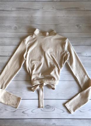 Бежевый топ лонгслив кофточка в рубчик с вырезом на спине