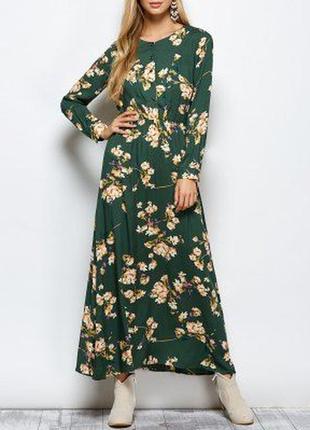 Зеленое платье макси в цветочный принт