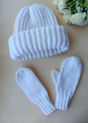 Набір шапка зимова в'язана такорі 2 отвороти рукавички