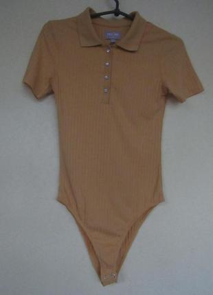 Боди в рубчик с воротничком поло на кнопках yes or no