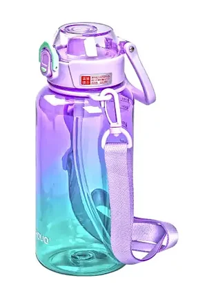 Бутылка для воды спортивная 1 л с мундштуком и ремешком, лиловый
