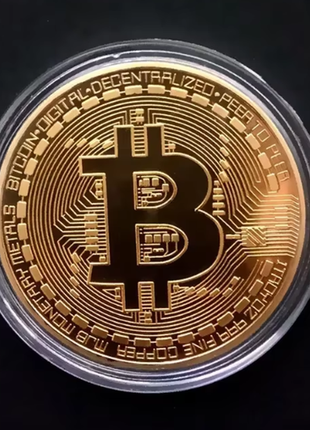 Сувенирная коллекционная монета биткоин (bitcoin) btc, в чехле-капсуле.