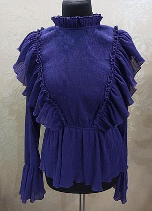 Блуза з рюшами, в стилі бохо, насиченого фіолетового кольору, з довгим рукавом і манжетами, bikbok