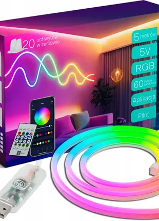 Светодиодная лента rgb 5 м водонепроницаемая с пультом ip65 5 в usb неоновая гибкая neon