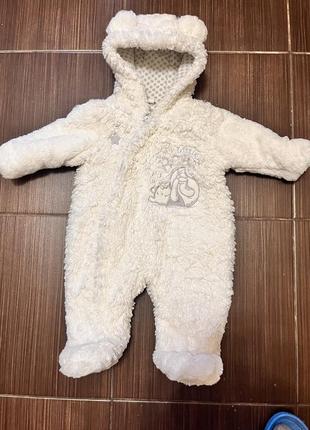 Теплый брендовый детский комбинезон меха с капюшоном ушками disney baby.