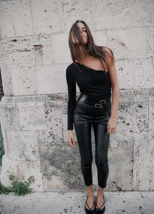 Леггинсы женские черные кожаные zara new