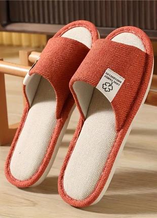 Женские льняные тапочки с открытым носком love family and life