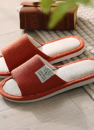 Женские льняные тапочки с открытым носком love family and life