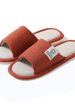 Женские льняные тапочки с открытым носком love family and life