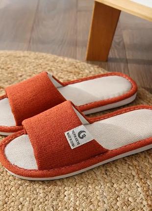 Женские льняные тапочки с открытым носком love family and life