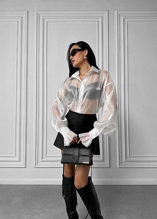 Рубашка органза юбка шорты матовая эко кожа на замше
