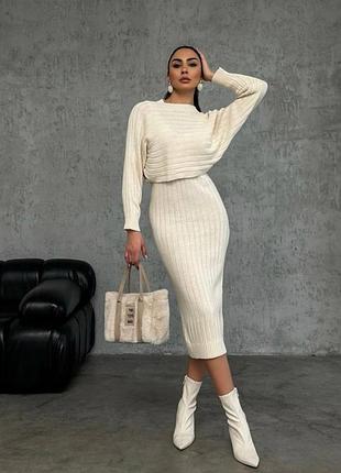 Теплий базовий костюм  (сукня  + светр) з якісної тканини: ангора рубчик.