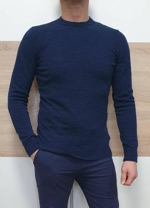H&m - s - синий коттоновый - джемпер известного скандинавского бренда свs мужской свитер