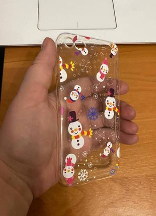 Iphone (айфон) 7/8 чехол новогодний, зимний силикон прозрачный снеговик