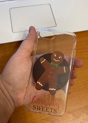 Iphone (айфон) 7/8 чехол новогодний, зимний силикон прозрачное печенье