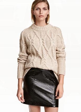 Новая лаковая юбка из текстурной эко кожи h&m черная виниловая кожаная трапеция искуственная кожа