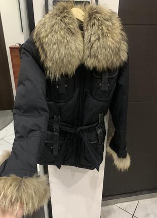 Куртка с енотом натуральный мех 42-44 размер черна7 фото