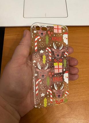 Iphone (айфон) 7/8 чехол новогодний, зимний прозрачный силикон олени