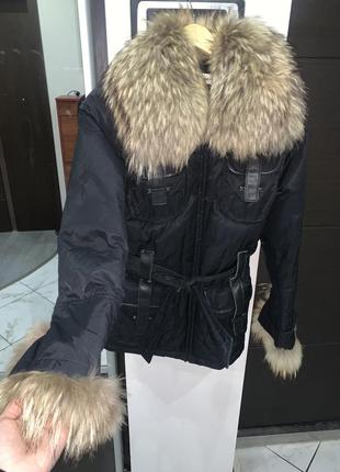 Куртка с енотом натуральный мех 42-44 размер черна6 фото