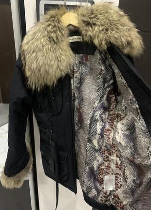 Куртка с енотом натуральный мех 42-44 размер черна4 фото