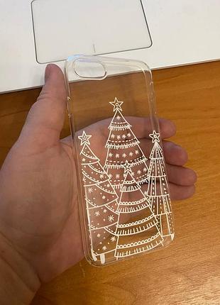Iphone (айфон) 7/8 чехол новогодний, зимний прозрачный силикон елка