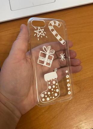 Iphone (айфон) 7/8 чехол новогодний, зимний прозрачный силикон снежинки