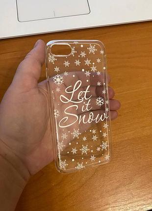 Iphone (айфон) 7/8 чехол новогодний, зимний прозрачный силикон снежинки