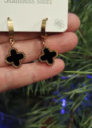 Серьги ван клиф, черный клевер