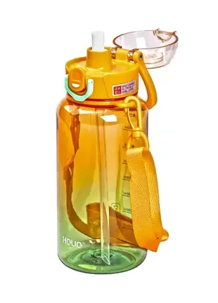 Бутылка для воды спортивная 1 л с мундштуком и ремешком, оранжевый.