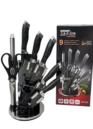 Набір ножів zepline zp-076 на підставці 9 предметів чорний