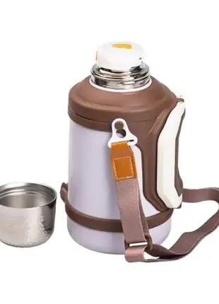 Термос для туризма vacuum cup 1,5 л с флип крышкой и складными ручками, коричневый5 фото