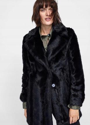 Шуба zara чорна норкова еко шуба чорний кожушок зара штучне хутро норка чорного кольору з коміром
