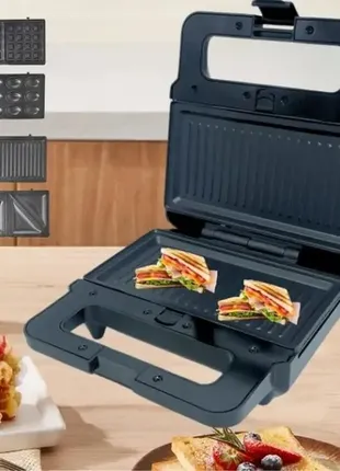 Вафельниця 4в1 zepline 2200w zp-801 мультимейкер зі змінними панелями для сендвічів вафель гриль оре